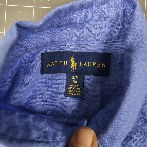 Polo Ralph Lauren Linen Shirt Boys Small Blue Blake Preppy Academia Classic - Picture 6 of 11